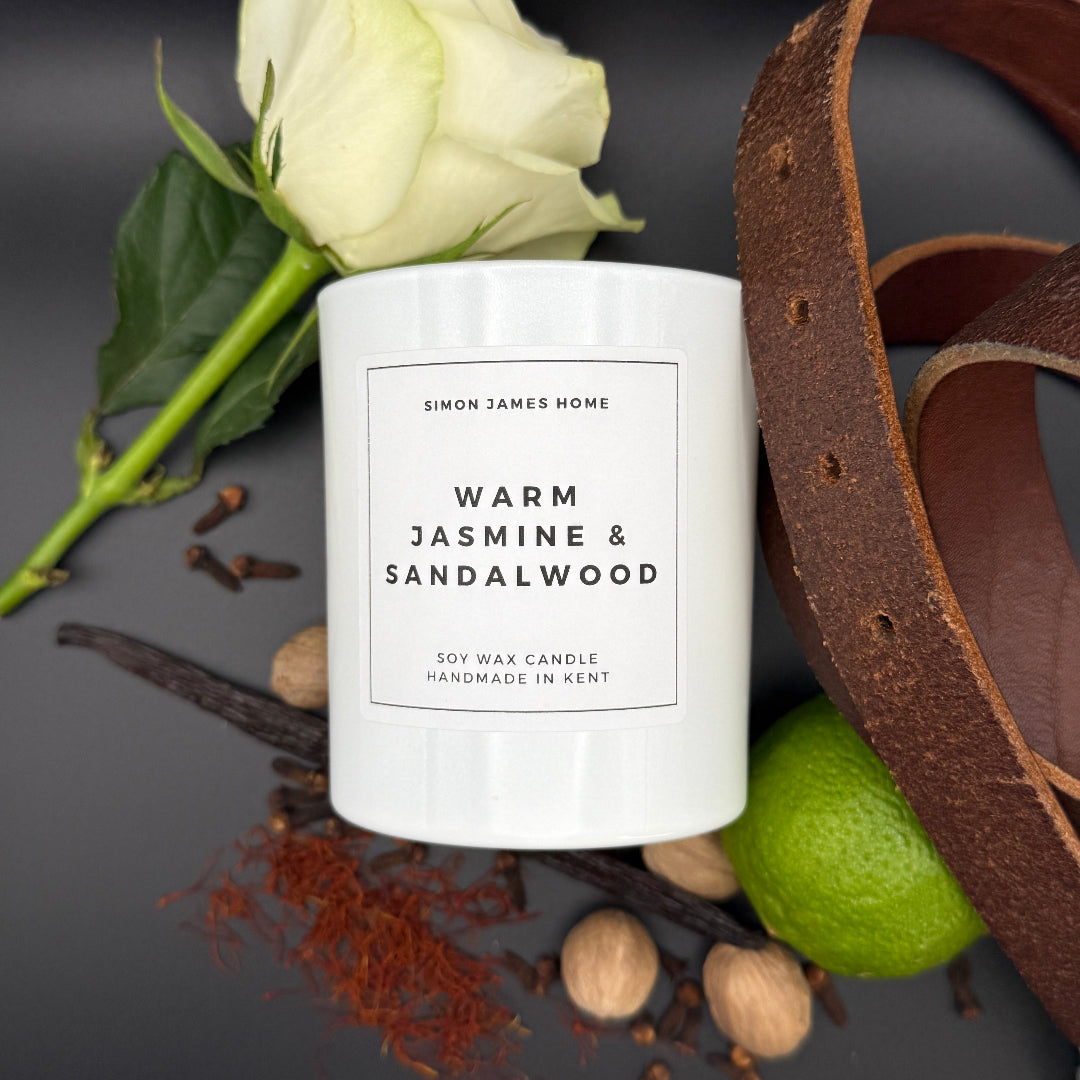 Warm Jasmine & Sandalwood Candle - Luxury Soy Wax