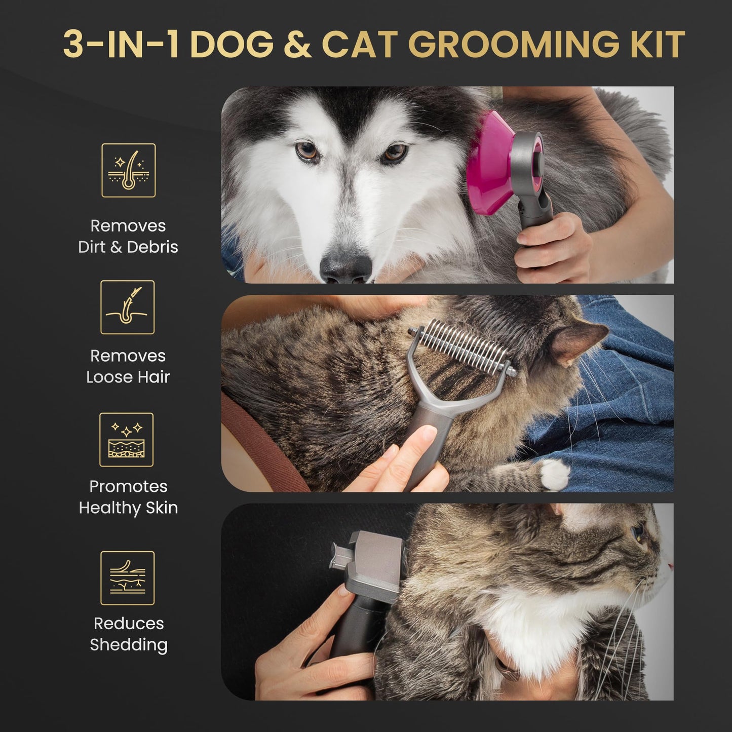 Pet Grooming Comb for Dogs and Cats - Detangling, Dematting, and Massaging with Self-Cleaning Button - Pet Care, New Puppy Gift, New Kitten Gift, Pet Grooming, Luxury Pet Care, Undercoat Rake