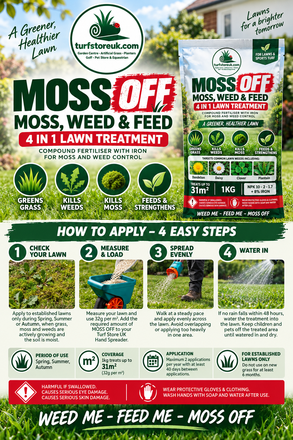 MOSS OFF - Moss, Weed & Feed 4 in 1 Lawn Treatment