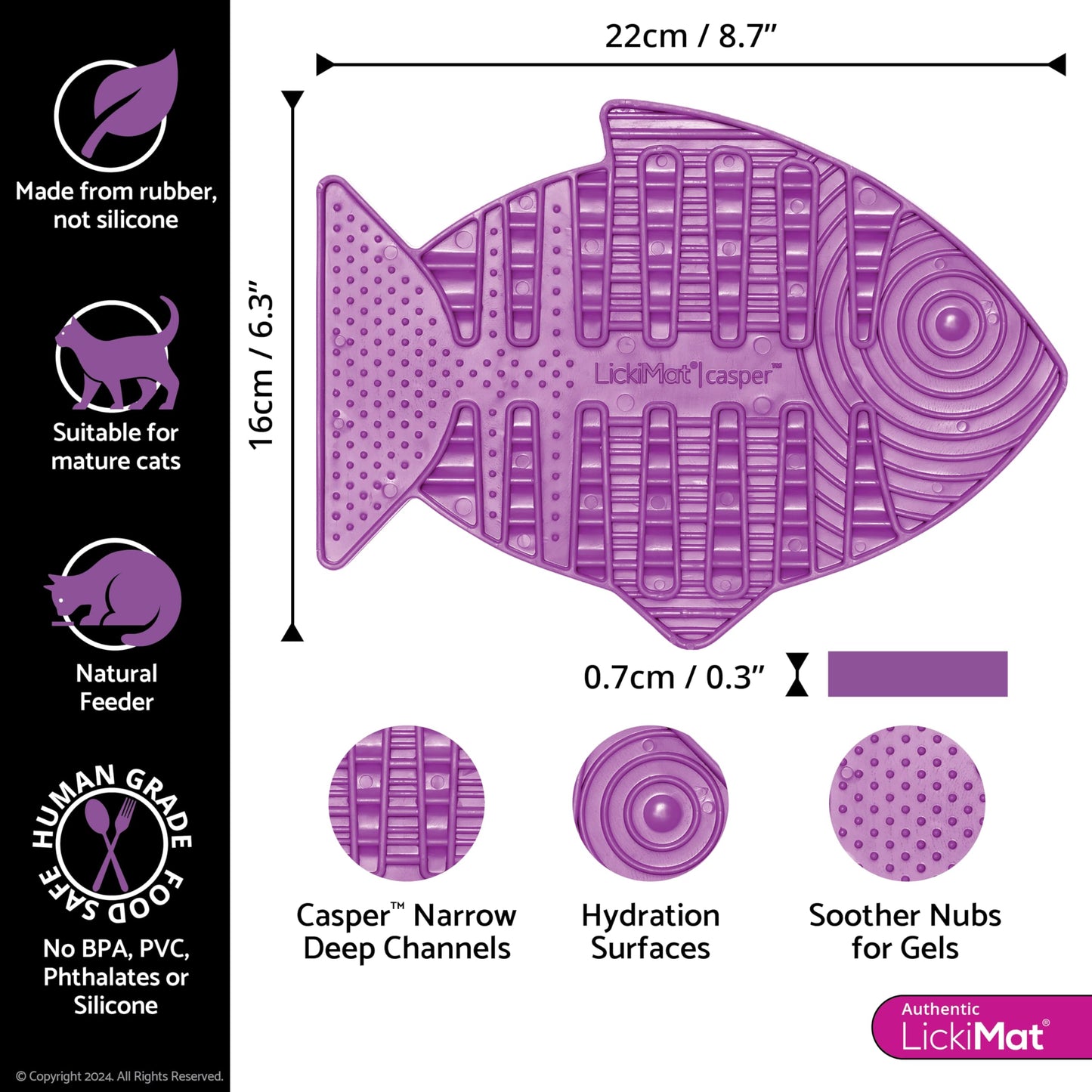 LickiMat Casper, Fish-Shaped Cat Slow Feeders for Feline Boredom and Anxiety Reduction; Perfect for Food, Treats and Anxiety Reduction, Purple