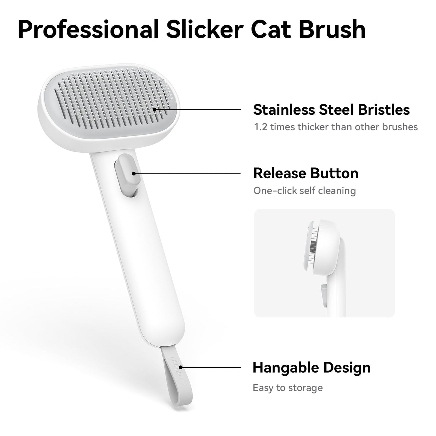 aumuca Cat Brush with Release Button, Cat Grooming Brush for Long or Short Haired Cats, Cat Hair Brush for Shedding Cat Comb for Pets Removing Loose Fur and Massage, White
