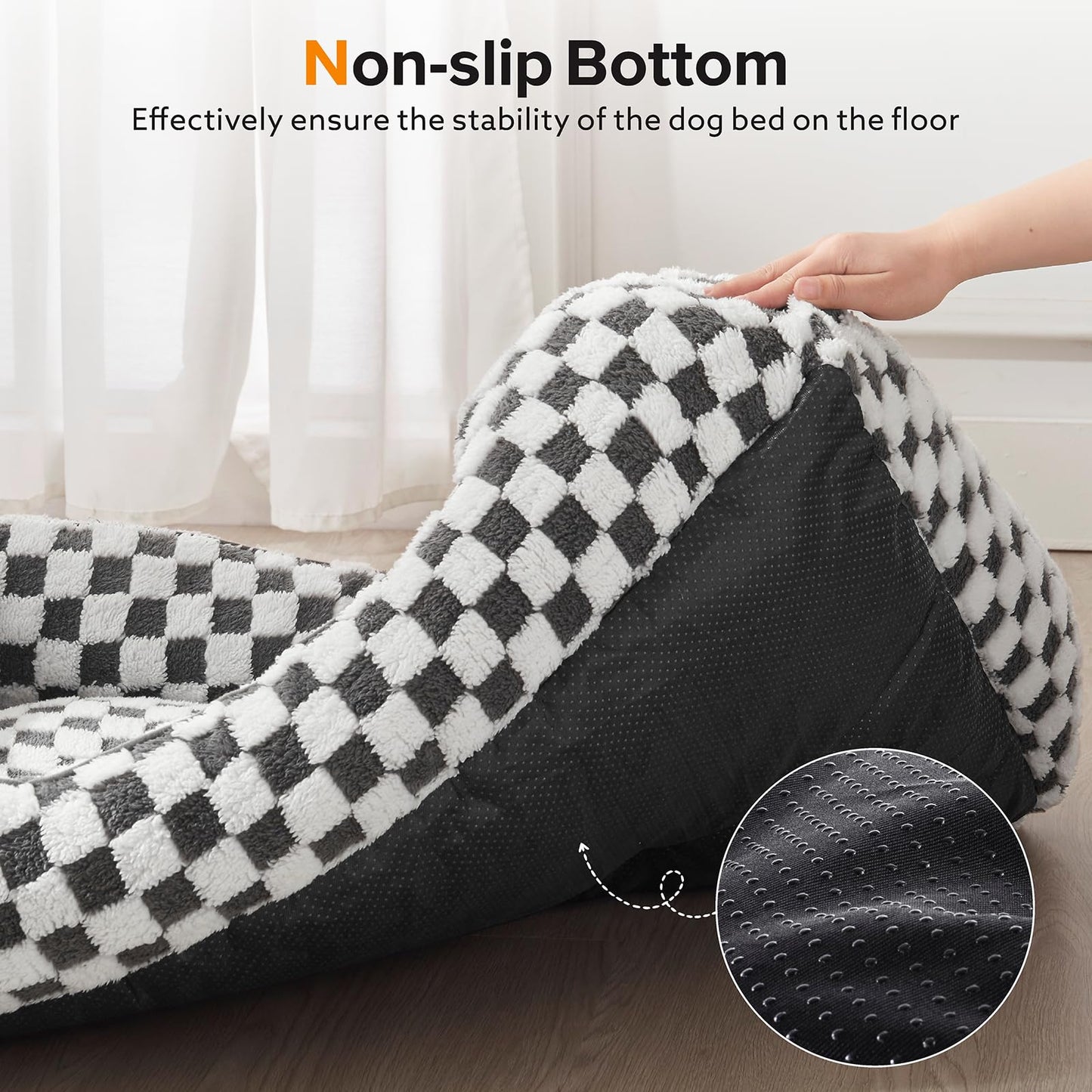 JOEJOY Rectangle Orthopedic Dog Bed for Small & Medium Dogs - 25x21x8 in, Plush Jacquard Grey