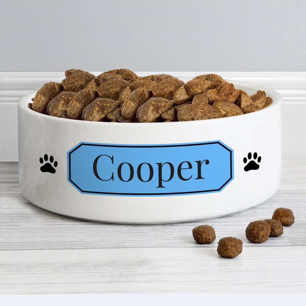 Personalised Blue Plaque 14Cm Medium Pet Bowl
