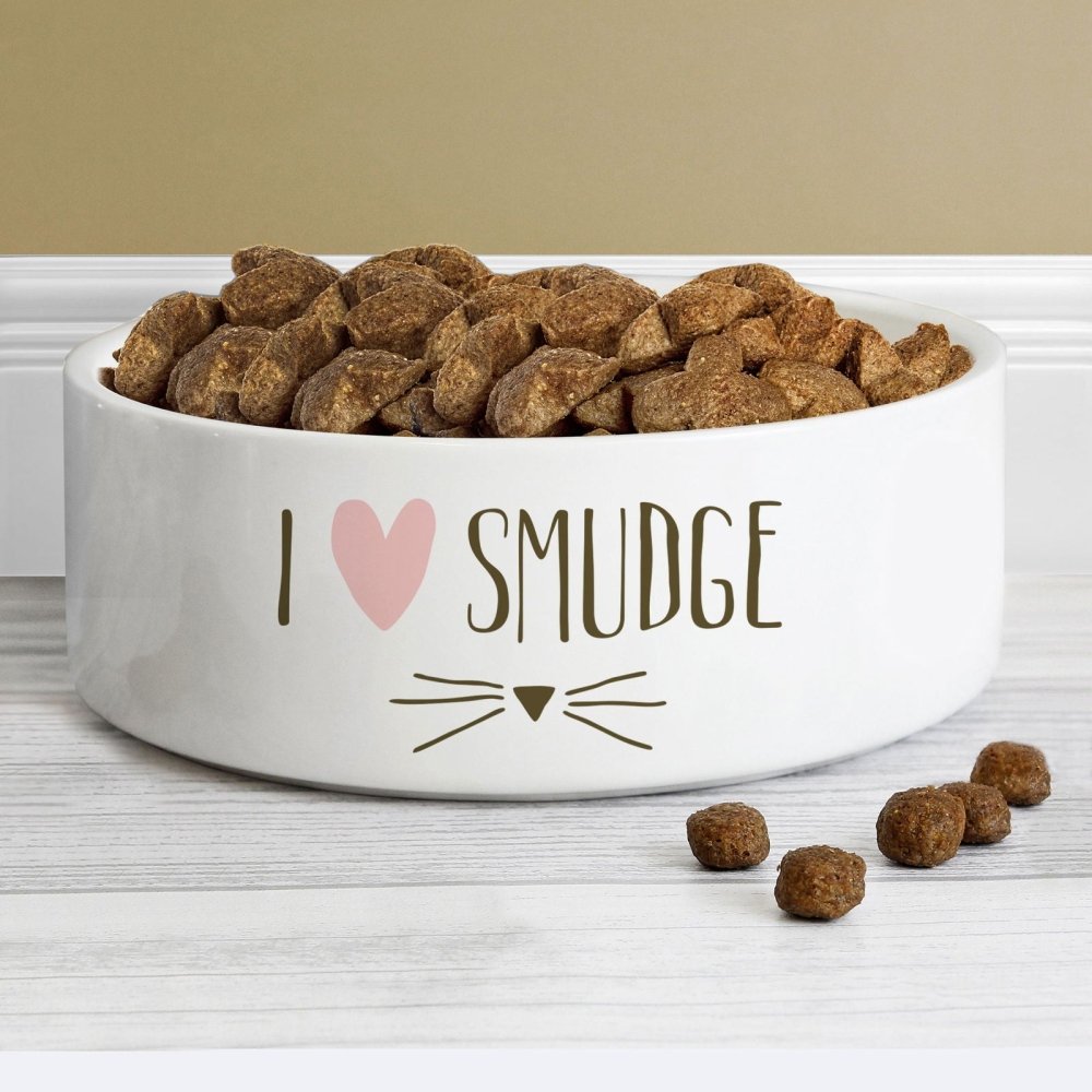 Personalised Cat Features 14Cm Medium White Pet Bowl
