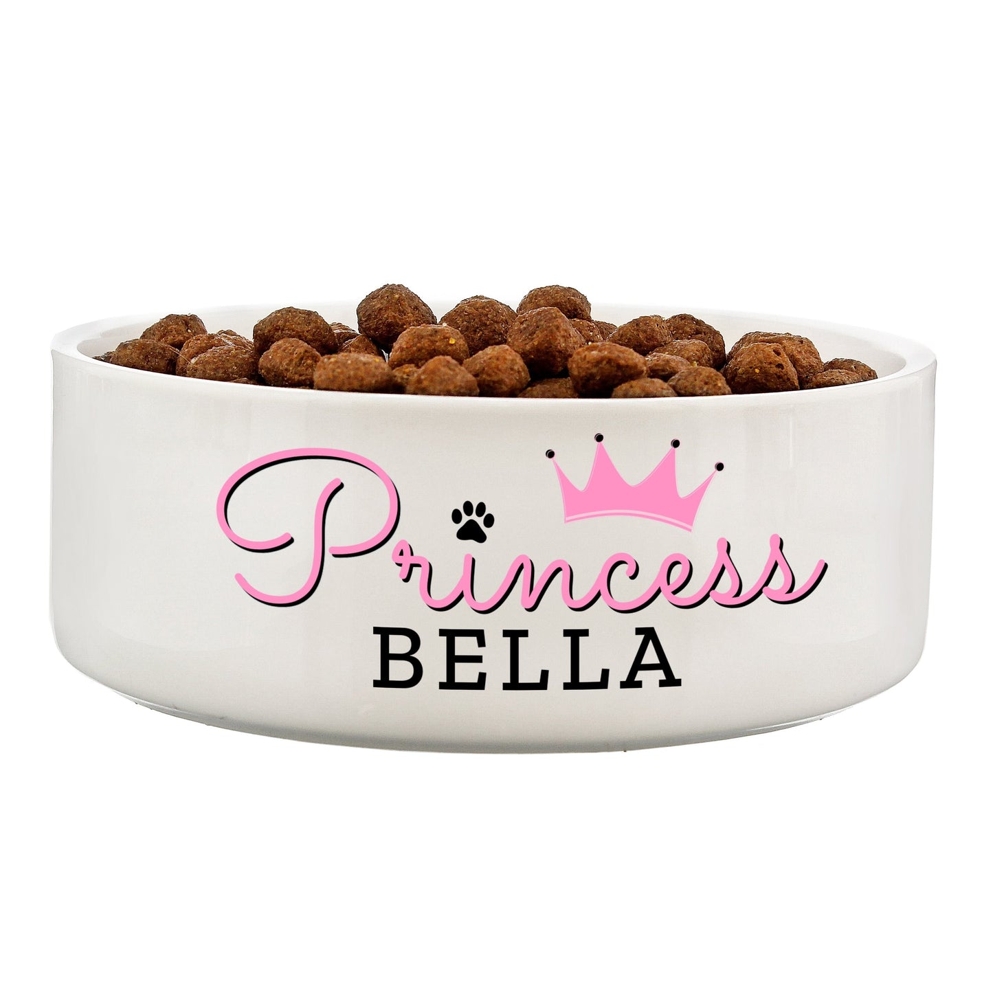 Personalised Princess 14Cm Medium Ceramic White Pet Bowl