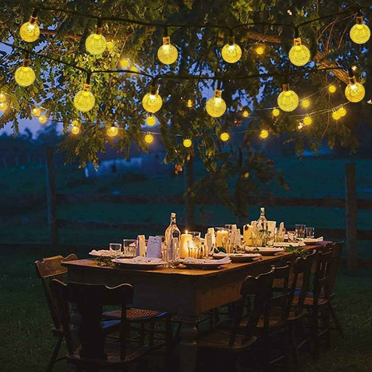 String Lights 60 Led Solar Powered Warm White For Party Wedding Garden 36ft/11m