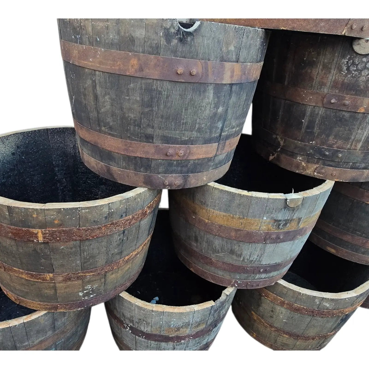 Half Whisky Barrel Planter Oak Wooden Tree Pot Olive Fruit Garden Rustic Style