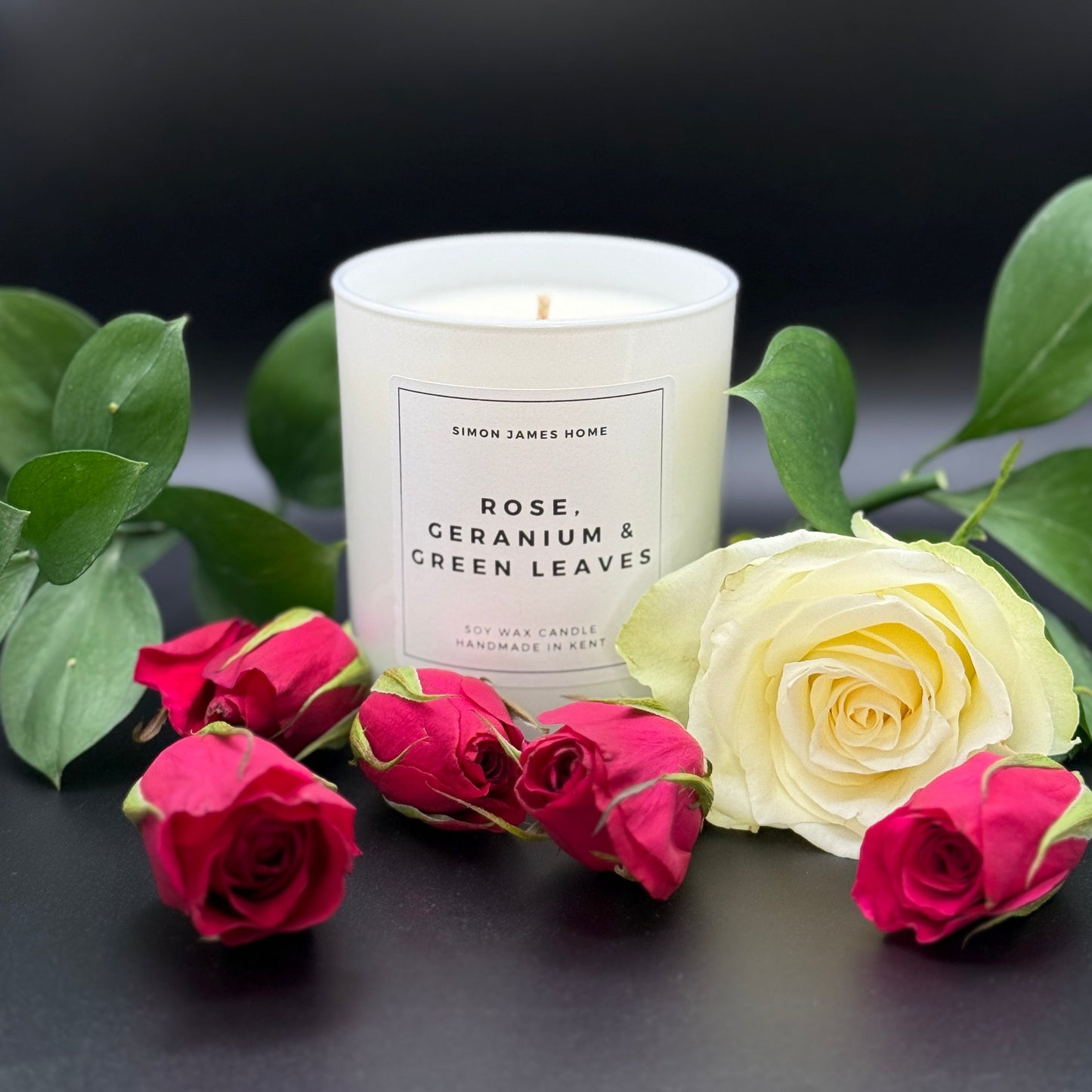 Rose, Geranium & Green Leaves Candle - Luxury Soy Wax - Rose Candle