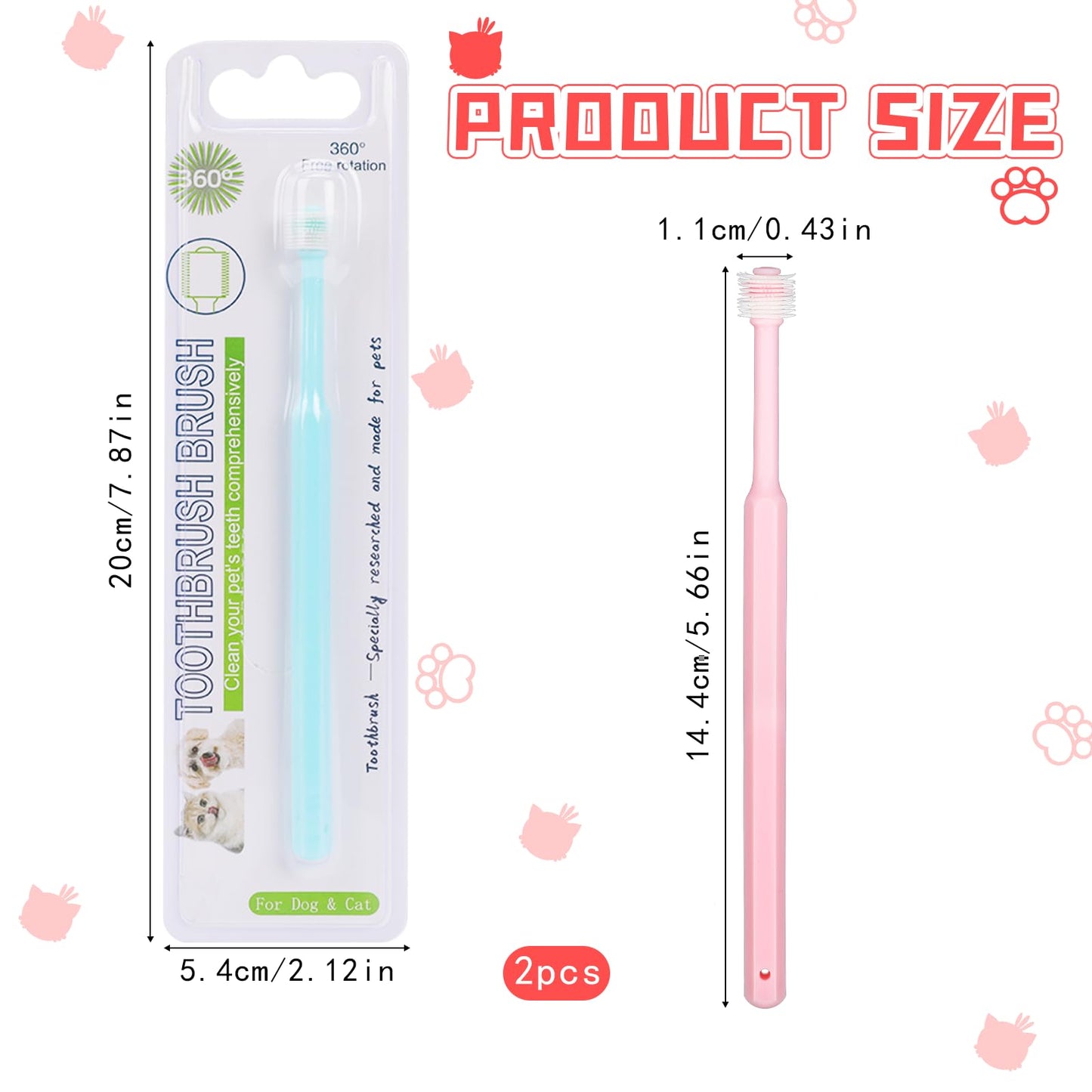 2 Pack Small Dog & Cat Toothbrush,360 Degree Soft Silicone Pet Toothbrush Cat Dental Care Dog Oral Hygiene Deep Clean Pet Teeth Cleaning Kit (Small Size)