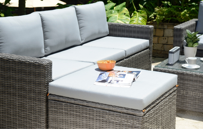 Marbella Grey 5 Seater Chaise Garden Sofa Set, Cover and Cushion Box Bundle