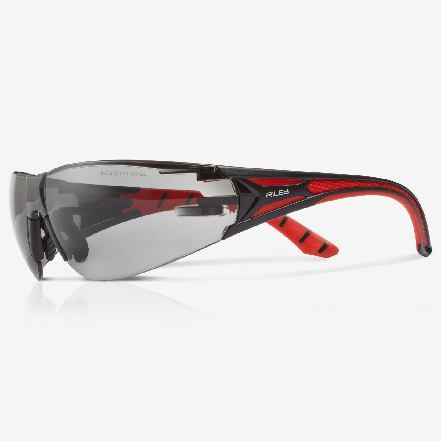 RILEY Stream Red Frameless Metal-Free Safety Glasses with Grey Tint Lens
