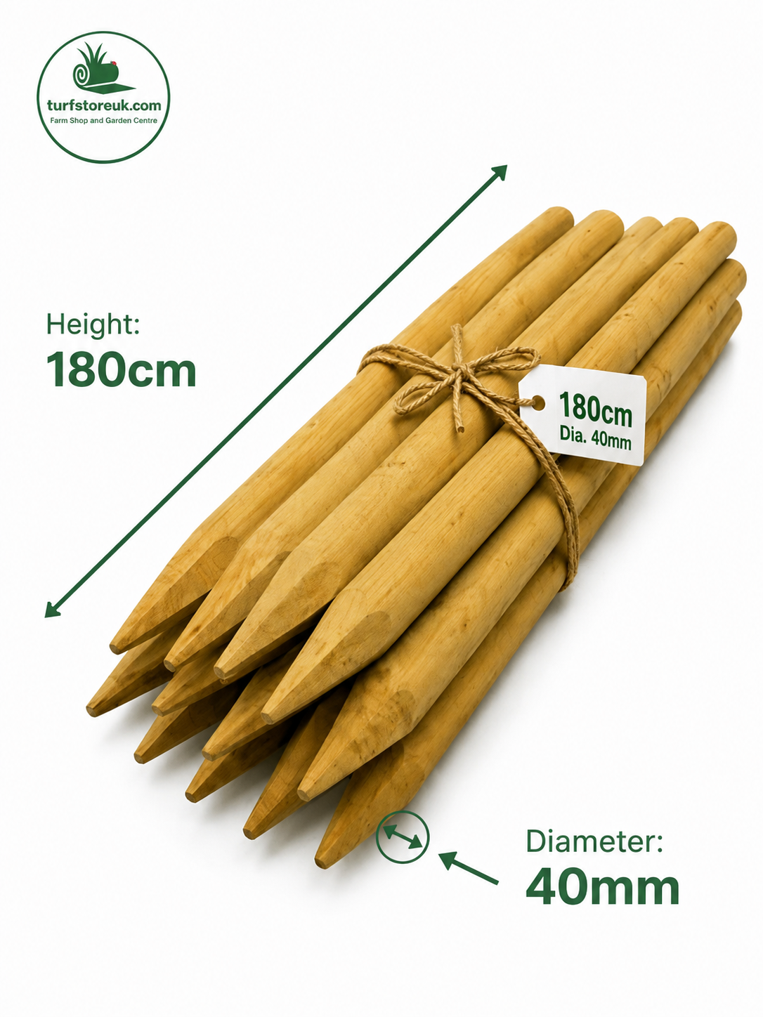 Pack of 10 - Westland Wooden Tree Stake 180cm x 40mm Pressure Treated Garden Plant Support - Free Delivery