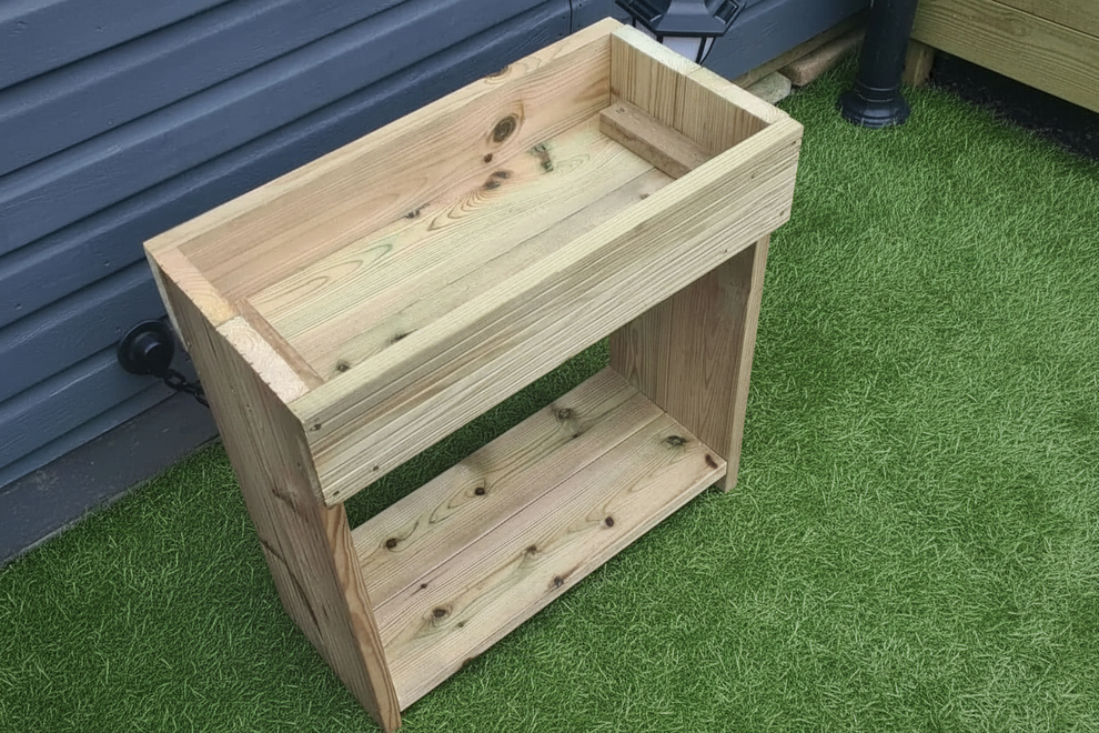 60cm high wooden garden troughs on legs with bottom shelf – Turf Store UK