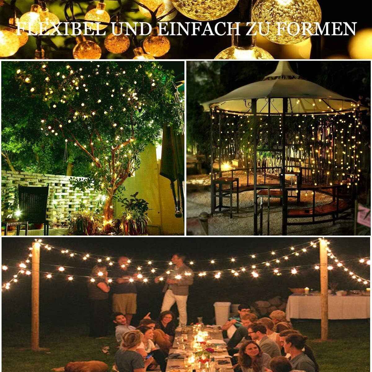 String Lights 60 Led Solar Powered Warm White For Party Wedding Garden 36ft/11m