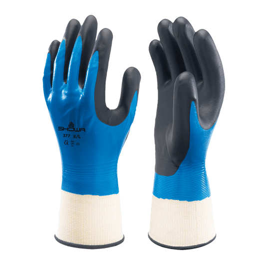 SHOWA 377 Waterproof Impermeable Fully Coated Work Gloves with Nitrile Grip