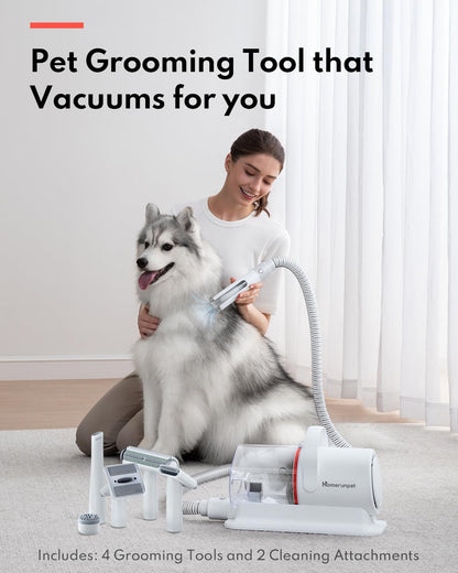 HomeRunPet Ultra Quiet Pet Vacuum, Suction 99% pet Hair, 6 Tool Grooming Kit, Anti Shedding, 1.85L Dust Cup, Home Grooming & Cleaning for Dogs, Cats, Others