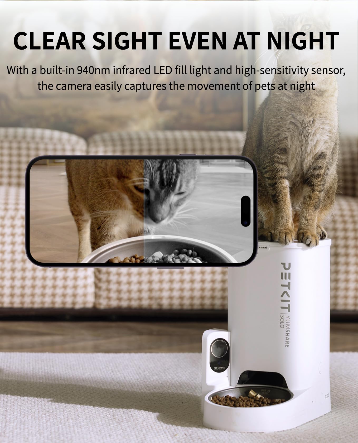 PETKIT Automatic Cat Feeder with Camera, 1080P HD Video with Night Vision, 2-Way Audio, 3L Auto Cat Feeder with Battery-Backup, Low Food & Blockage Sensor, App Control Cat Food Dispenser