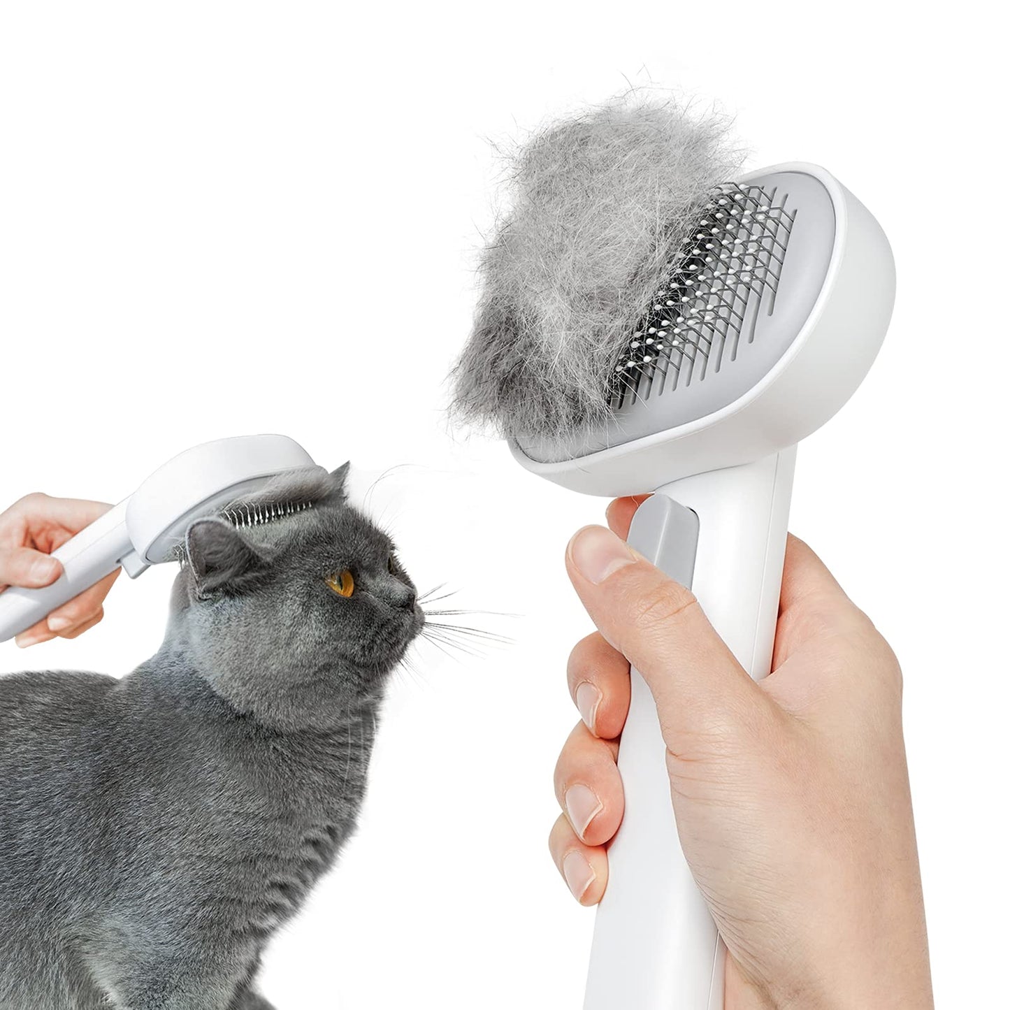 aumuca Cat Brush with Release Button, Cat Grooming Brush for Long or Short Haired Cats, Cat Hair Brush for Shedding Cat Comb for Pets Removing Loose Fur and Massage, White