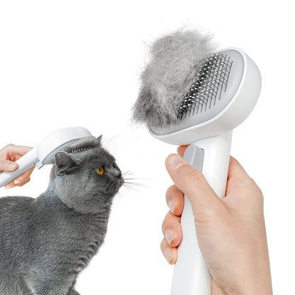 aumuca Cat Brush with Release Button, Cat Grooming Brush for Long or Short Haired Cats, Cat Hair Brush for Shedding Cat Comb for Pets Removing Loose Fur and Massage, White
