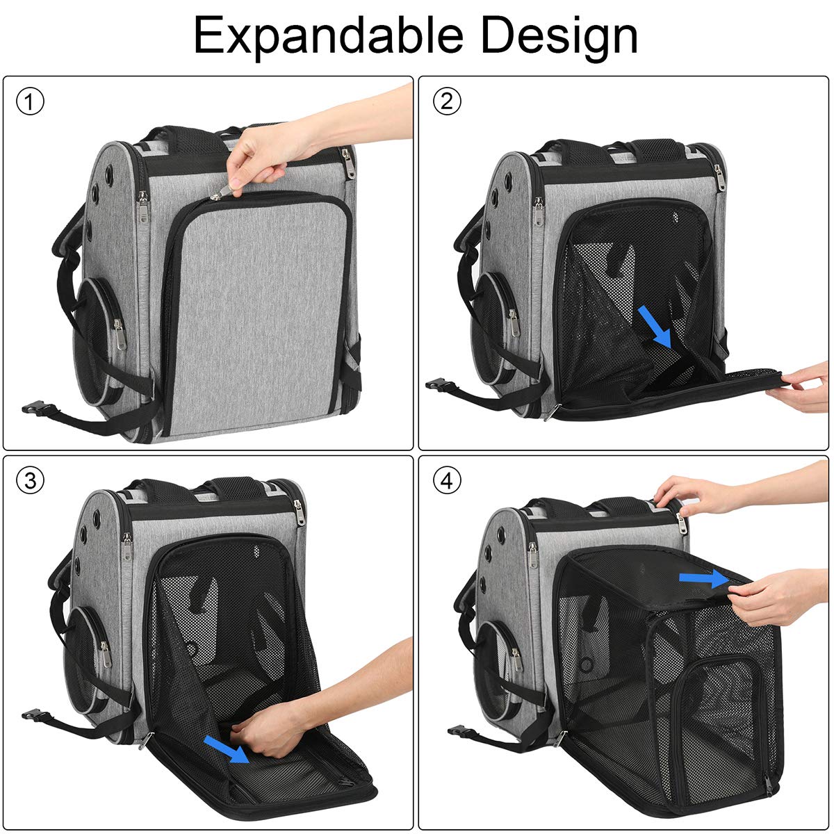 COVONO Expandable Pet Carrier Backpack for Cats, Dogs and Small Animals, Portable Pet Travel Carrier, Super Ventilated Design, Airline Approved, Ideal for Traveling/Hiking/Camping