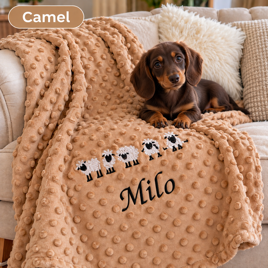 Luxury Personalised Dog Blanket – Soft Bubble Fleece with Embroidered Name