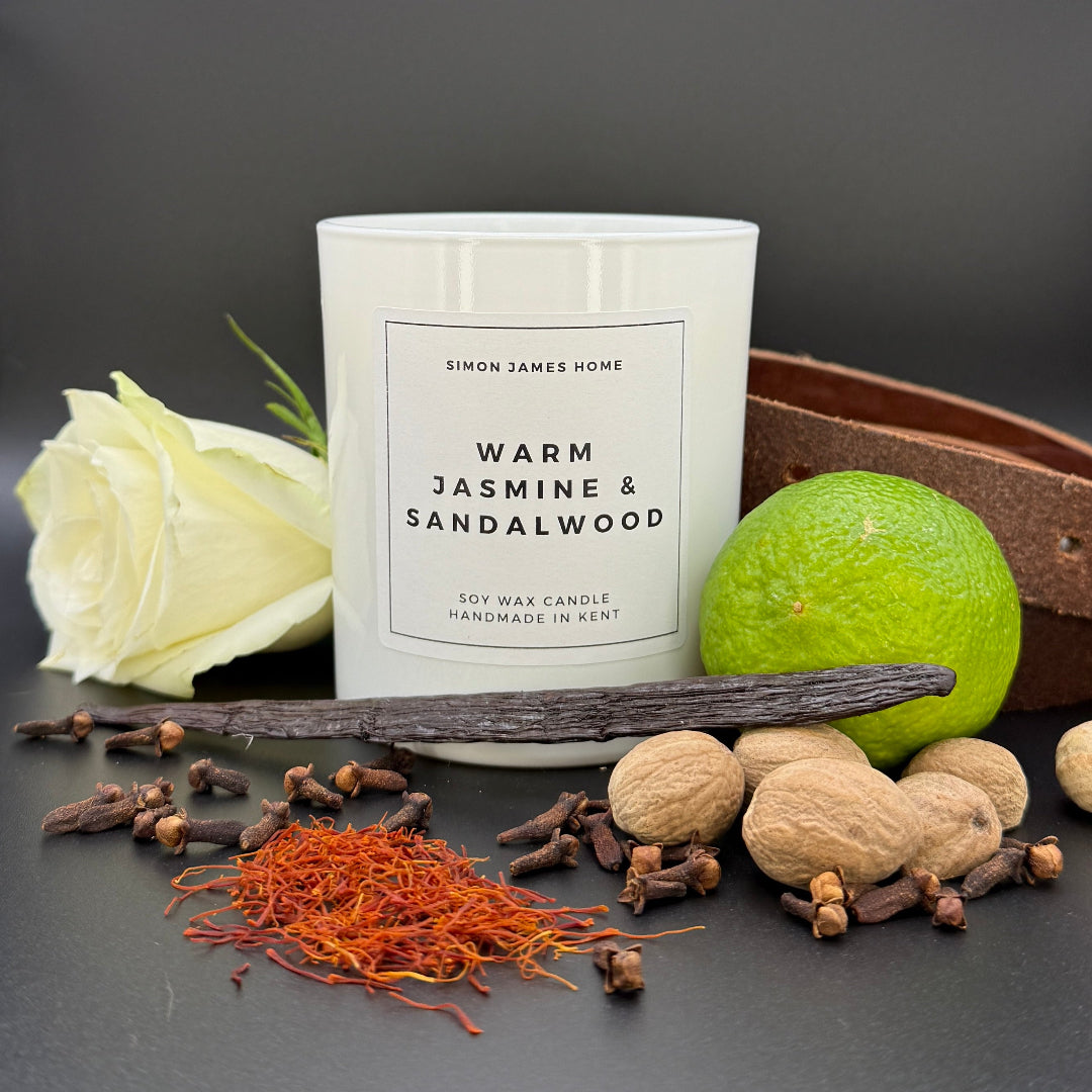 Warm Jasmine & Sandalwood Candle - Luxury Soy Wax