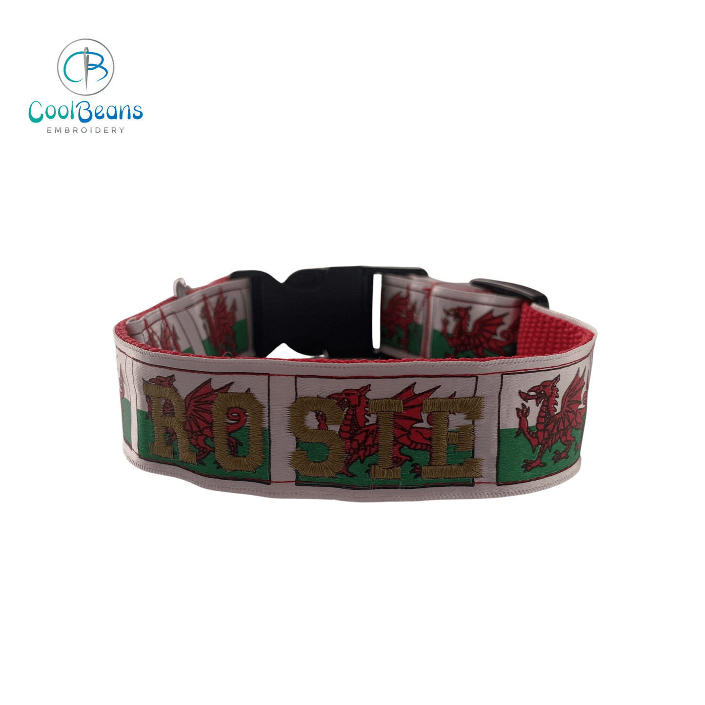 Dog Collar - Wales Welsh Flag - Handcrafted - Personalised - 25mm