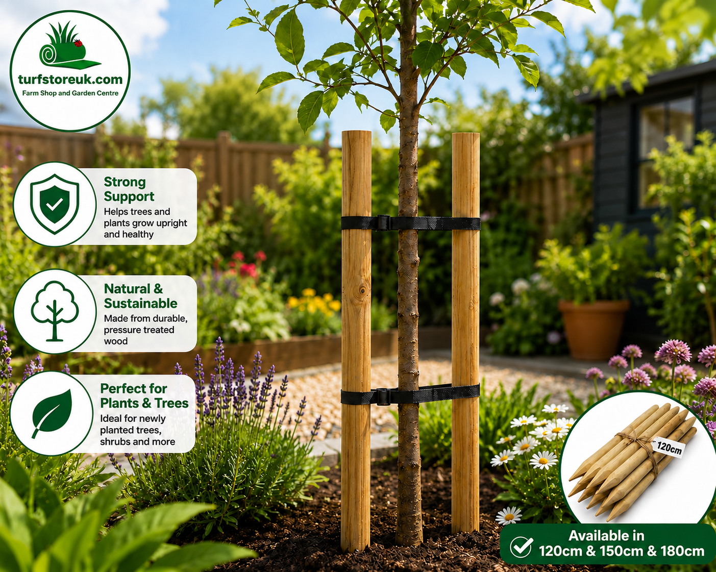 Pack of 10 - Westland Wooden Tree Stake 180cm x 40mm Pressure Treated Garden Plant Support - Free Delivery