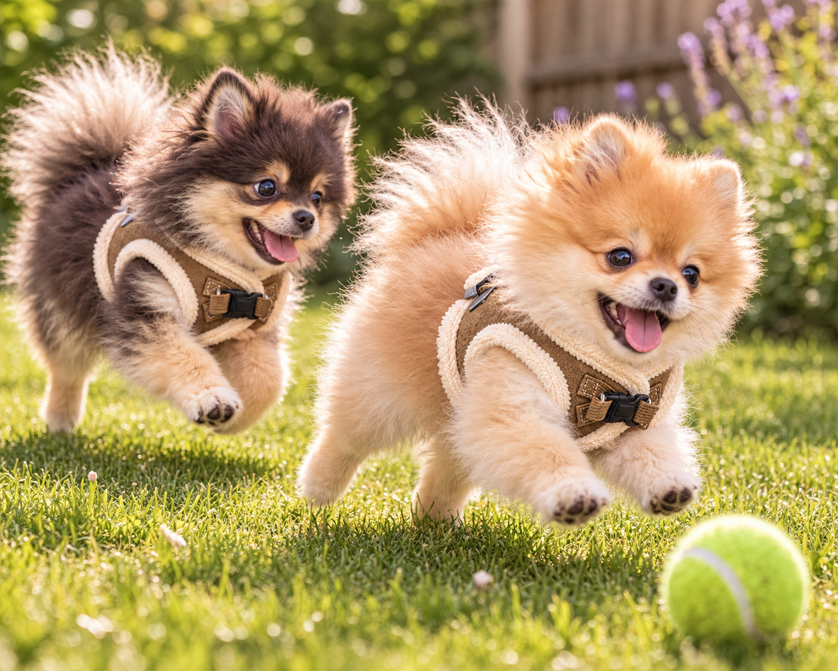 Luxury Pomeranian & Small Dog Harness In Soft Touch Suede Effect Faux Fur Lined Mocha Colour 🤎🐾