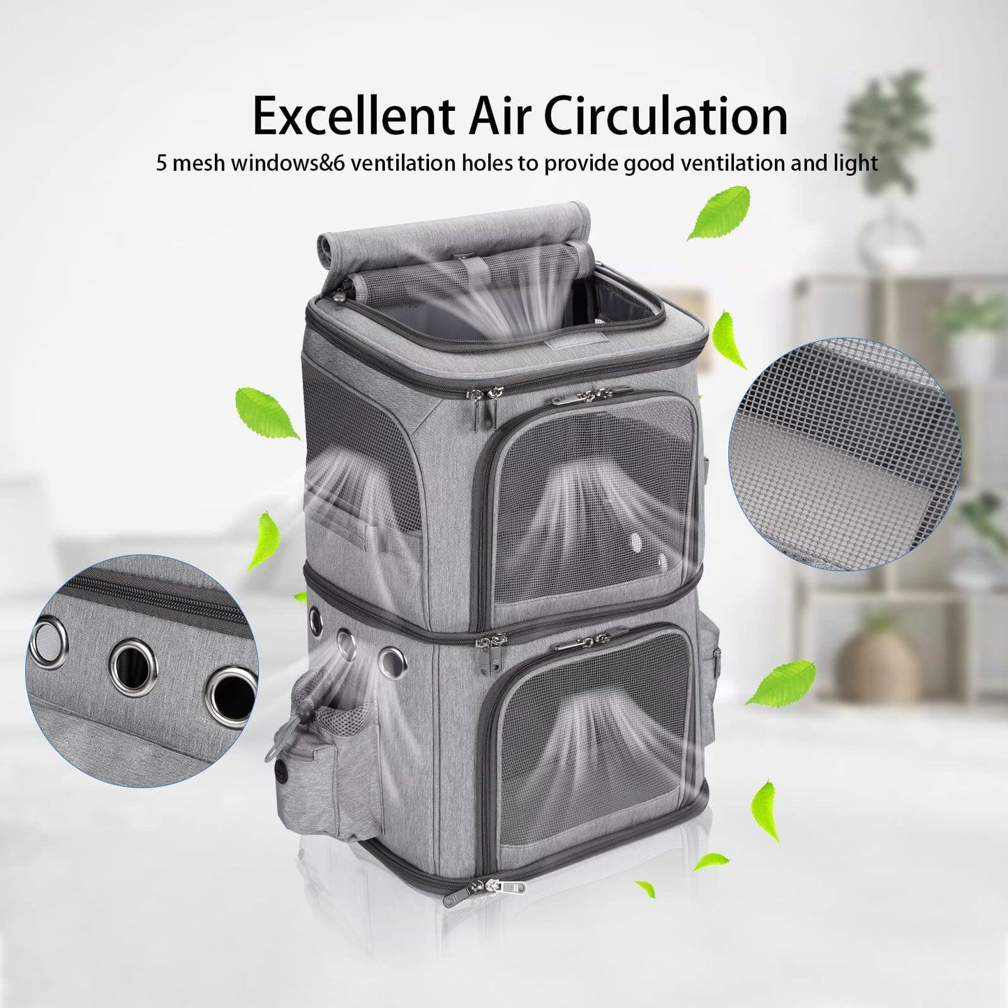 FASNATI Double-Compartment Pet Carrier Backpack, Cat Carrier Backpack for 2 Small Cats, Dogs and Rabbits, Perfect for Traveling/Hiking/Camping, Grey
