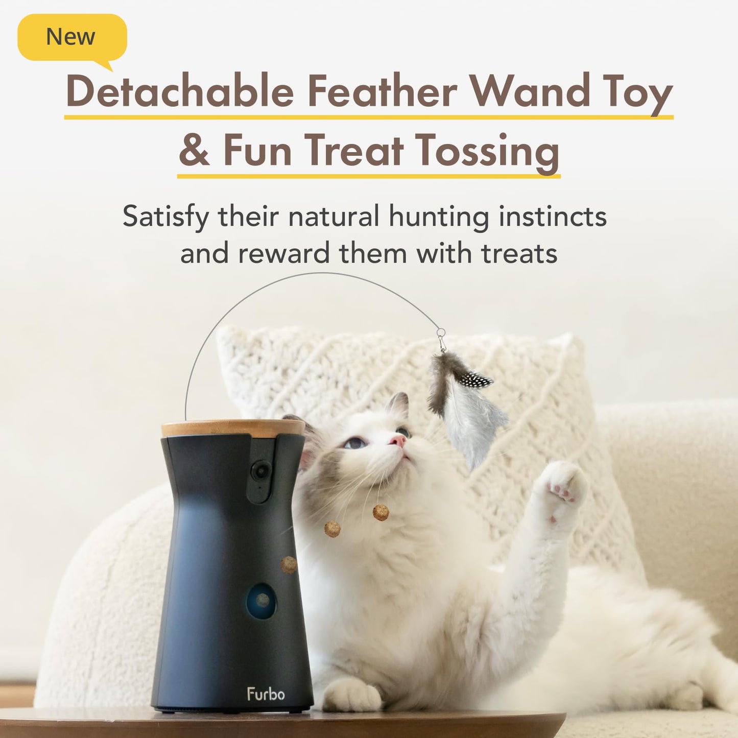 Furbo 360° Cat Camera [BASIC CAMERA]: Pet Monitor w/App, Rotating 360° View, Colour Night Vision, Auto-Tracking, Treat-toss, Meowing Alert. Loved by millions of pet parents worldwide