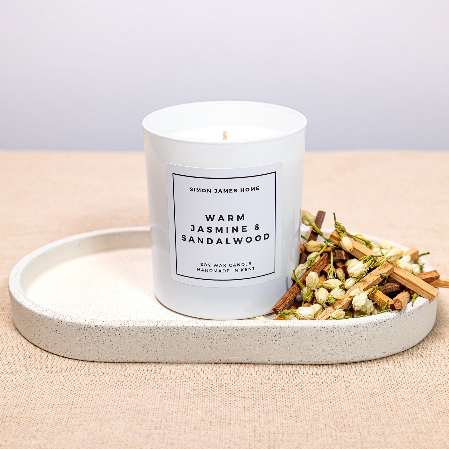 Warm Jasmine & Sandalwood Candle - Luxury Soy Wax