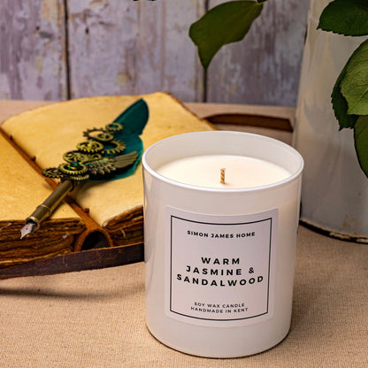 Warm Jasmine & Sandalwood Candle - Luxury Soy Wax