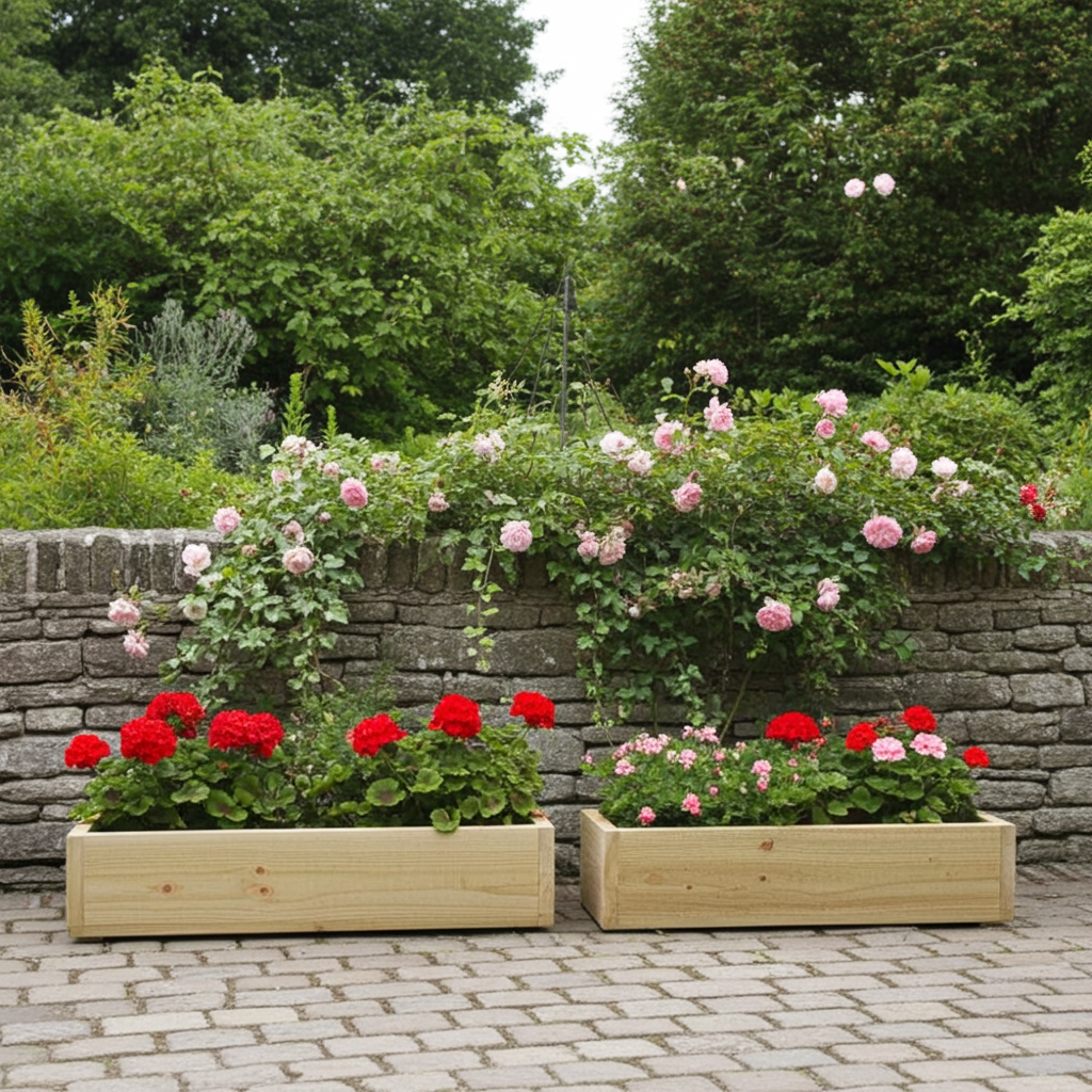 2 x rustic wooden garden planters. Delivered Ready Assembled