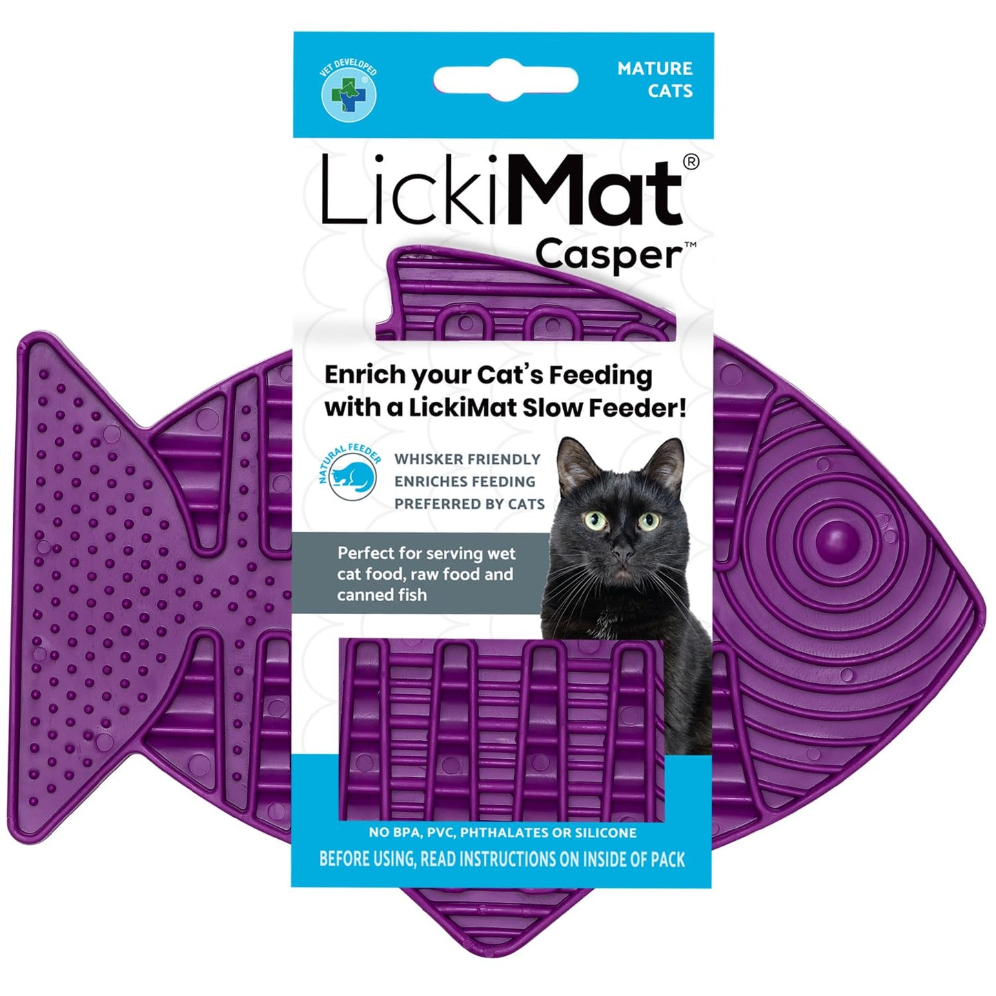 LickiMat Casper, Fish-Shaped Cat Slow Feeders for Feline Boredom and Anxiety Reduction; Perfect for Food, Treats and Anxiety Reduction, Purple