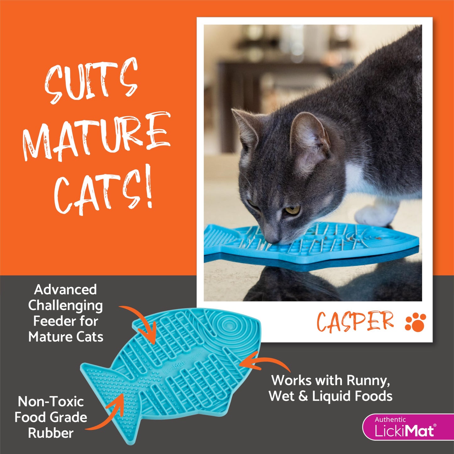 LickiMat Casper, Fish-Shaped Cat Slow Feeders for Feline Boredom and Anxiety Reduction; Perfect for Food, Treats and Anxiety Reduction, Purple