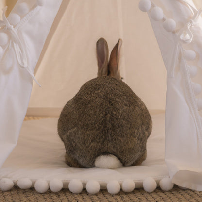 MINICAMP Rabbit Teepee, Bunny Bed in Ecru with Pompoms – Size XS