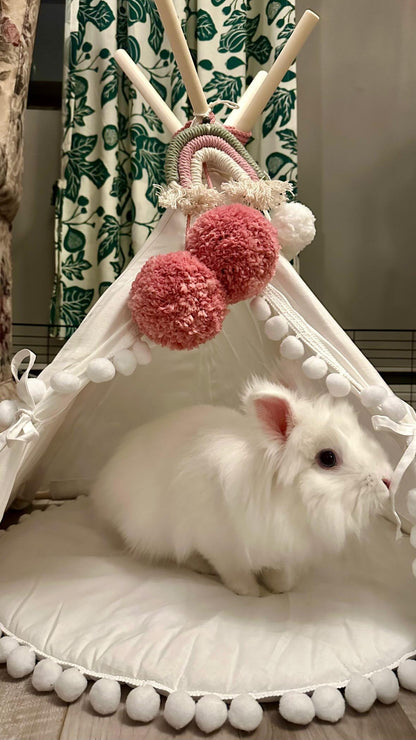 MINICAMP Rabbit Teepee, Bunny Bed in White with Pompoms – Size XS