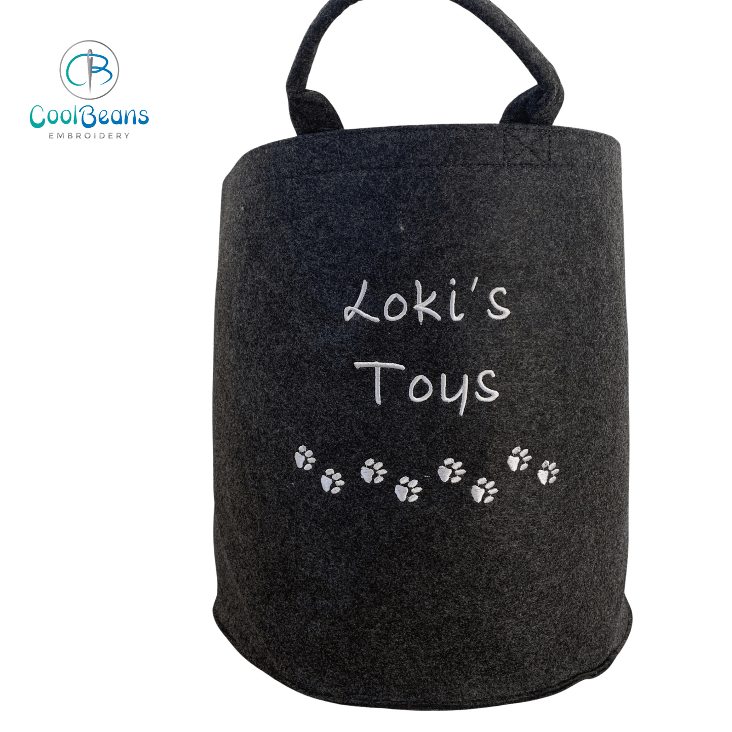 Pet Toy Storage - Mini Paws Felt Trug - Pet Storage Tub - Personalised