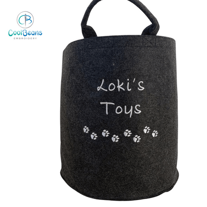 Pet Toy Storage - Mini Paws Felt Trug - Pet Storage Tub - Personalised