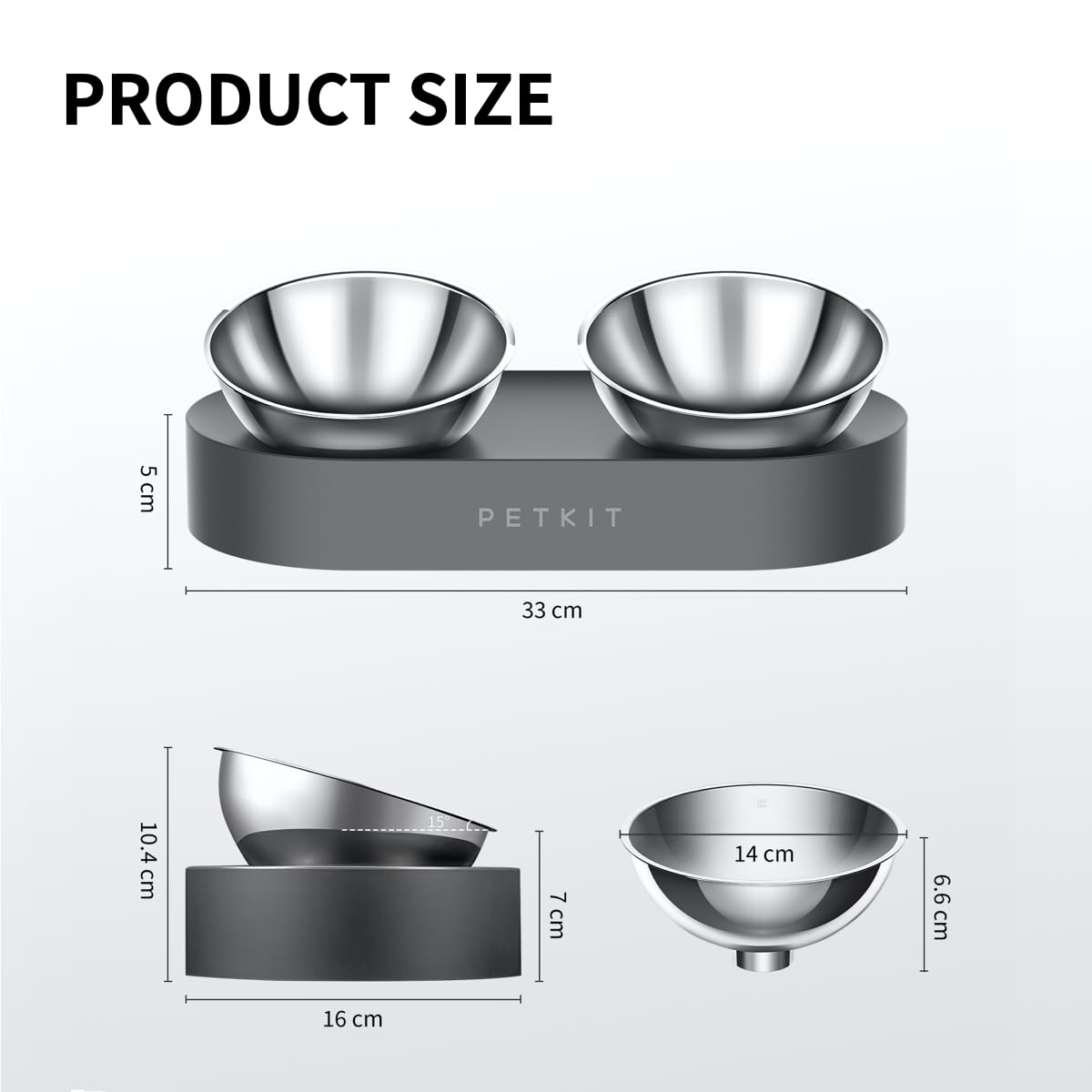 PETKIT Cat Bowls with Stand Tilted, 0 &15° Stainless Steel Elevated Cat Feeding Bowls for Cats and Small Dogs, Raised Cat Food and Water Bowls, Stress Free, Food Grade Material, Anti Slip None Spill