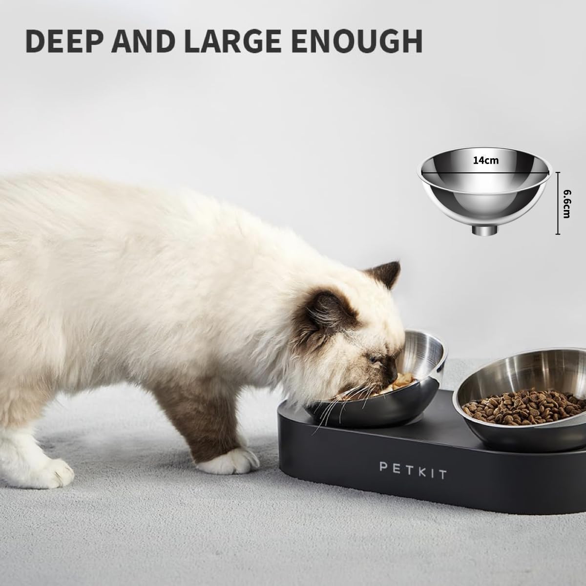 PETKIT Cat Bowls with Stand Tilted, 0 &15° Stainless Steel Elevated Cat Feeding Bowls for Cats and Small Dogs, Raised Cat Food and Water Bowls, Stress Free, Food Grade Material, Anti Slip None Spill