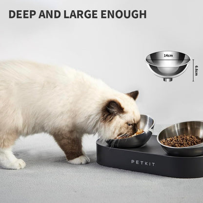 PETKIT Cat Bowls with Stand Tilted, 0 &15° Stainless Steel Elevated Cat Feeding Bowls for Cats and Small Dogs, Raised Cat Food and Water Bowls, Stress Free, Food Grade Material, Anti Slip None Spill