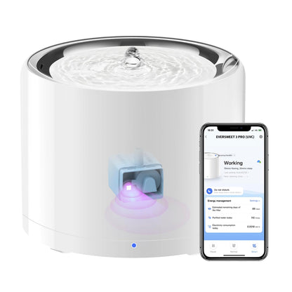 PETKIT Cat Water Fountain, UVC Wireless Pump, APP Control, 1.8L Cat Fountain Stainless Steel, Ultra Quiet, Hygienic Fresh Water for Cats Dogs, 3 Working Mode, Smart LED Light, Activated Carbon Filter