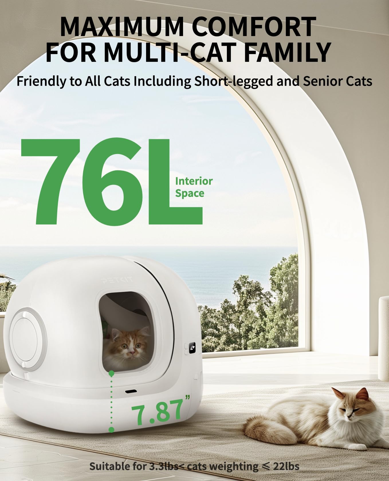 PETKIT PURA MAX 2 Self Cleaning Cat Litter Tray, App Control, 76L Extra Large Automatic Cat Litter Box for Multi-cats, Odour Control with N50, xSecure Robot Litter Box, Includes Trash Liner