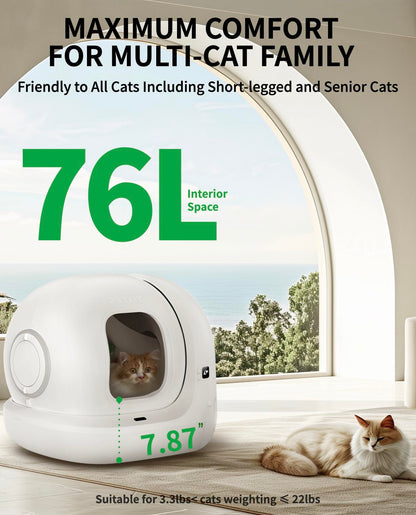 PETKIT PURA MAX 2 Self Cleaning Cat Litter Tray, App Control, 76L Extra Large Automatic Cat Litter Box for Multi-cats, Odour Control with N50, xSecure Robot Litter Box, Includes Trash Liner