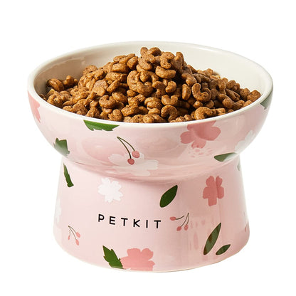 PETKIT Raised Cat Bowl, Ceramic Cat Elevated Food Bowl, Stress Free, Anti Vomiting, Backflow Prevention Cat Dog Water Bowl, Dishwasher and Microwave Safe, Pink