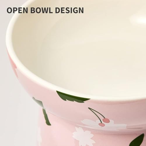 PETKIT Raised Cat Bowl, Ceramic Cat Elevated Food Bowl, Stress Free, Anti Vomiting, Backflow Prevention Cat Dog Water Bowl, Dishwasher and Microwave Safe, Pink