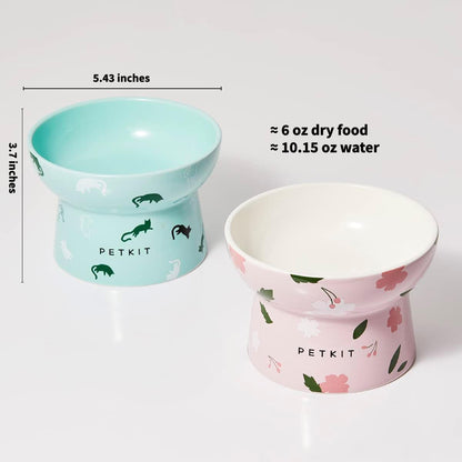 PETKIT Raised Cat Bowl, Ceramic Cat Elevated Food Bowl, Stress Free, Anti Vomiting, Backflow Prevention Cat Dog Water Bowl, Dishwasher and Microwave Safe, Pink