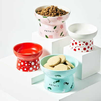 PETKIT Raised Cat Bowl, Ceramic Cat Elevated Food Bowl, Stress Free, Anti Vomiting, Backflow Prevention Cat Dog Water Bowl, Dishwasher and Microwave Safe, Pink